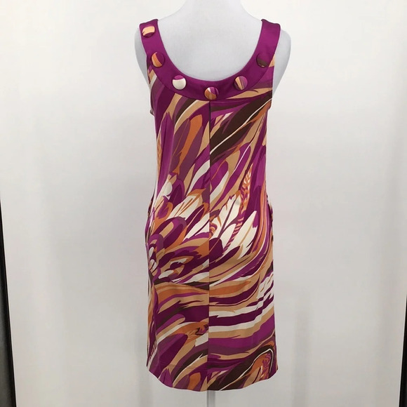 Yoana Baraschi Dress Womens XS Purple Orange Abstract Feather Print Shift Silk - Picture 5 of 14